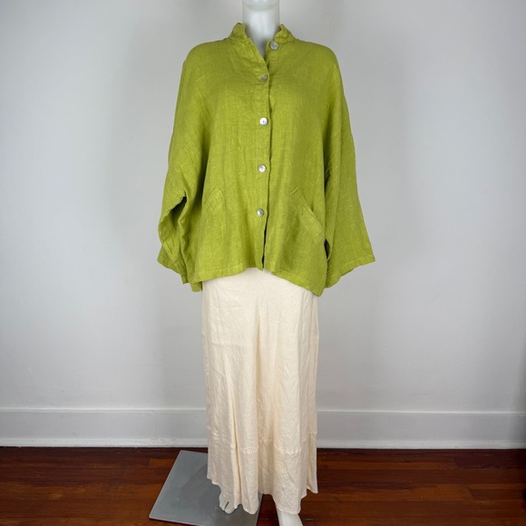 Bryn Walker Womens Large Lime Green 100% Linen Oversized Button Front Shirt USA - Picture 14 of 15